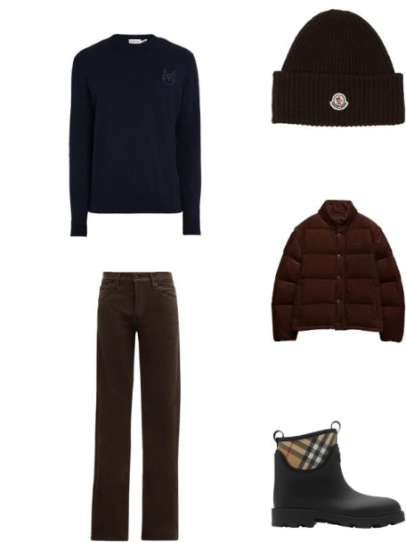 Men's Cashmere and Wool Rib Logo Beanie Hat