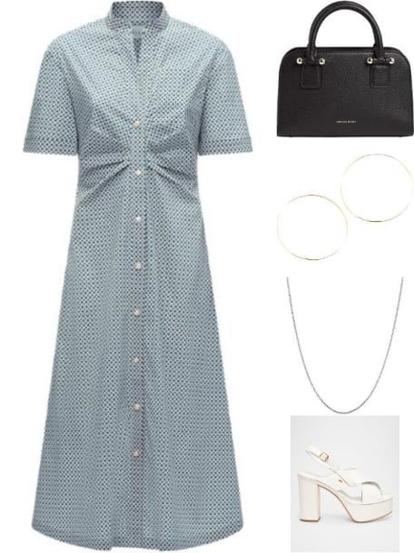 Noor Pleated Geometric-Print Midi Shirtdress