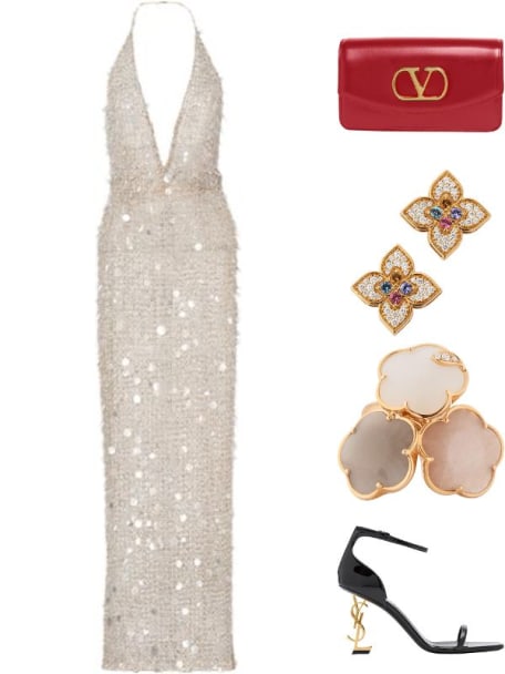 Embellished Plunging Halter Column Gown
