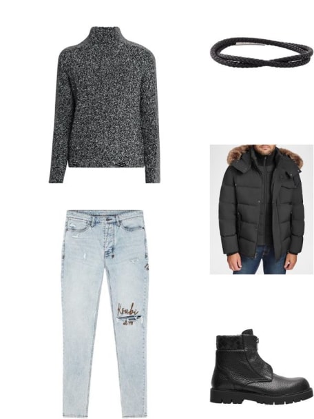 Men's Down Jacket with Faux Fox Fur 