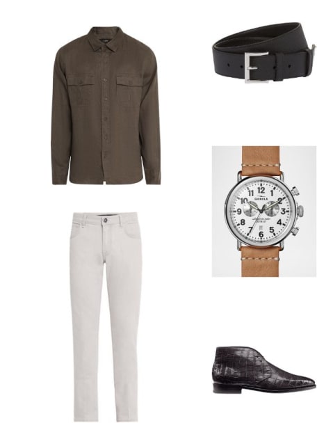 Men's Triangle Logo Saffiano Leather Belt