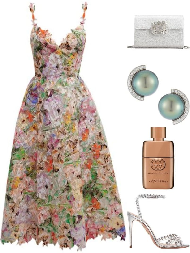 Monique Lhuillier Floral Lace Flared Midi Dress | Neiman Marcus