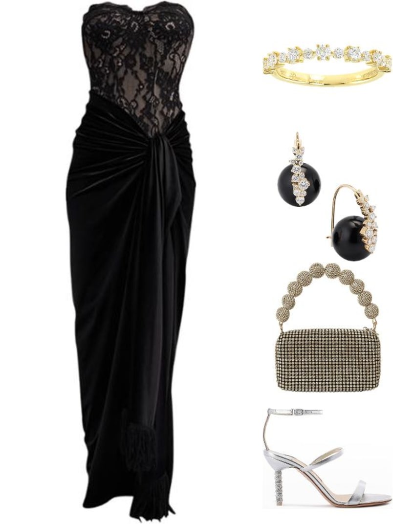 Bronx and Banco Gina Draped Strapless Lace & Velvet Gown | Neiman Marcus