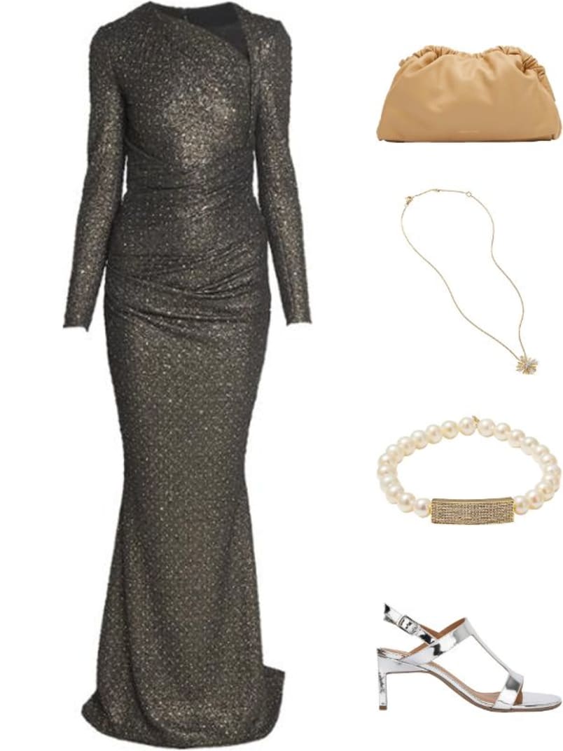 Talbot Runhof Metallic Cloque Embellished Gown | Neiman Marcus