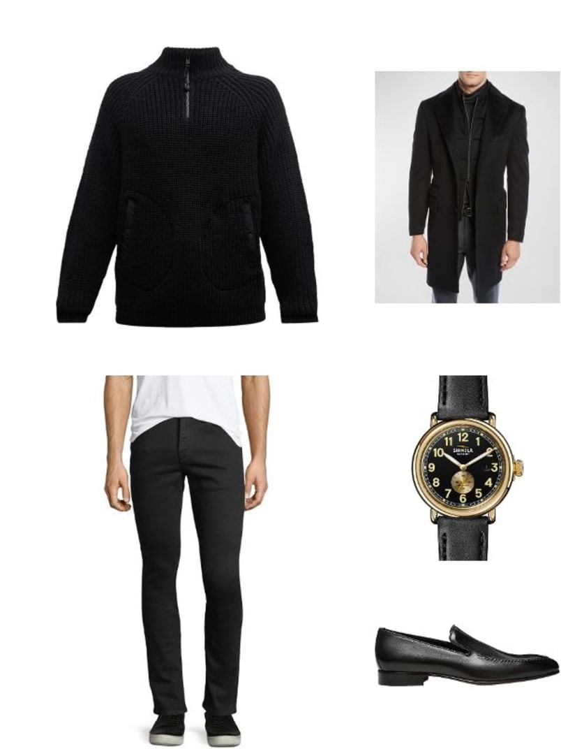 Corneliani Men's ID Wool Top Coat, Black Neiman Marcus