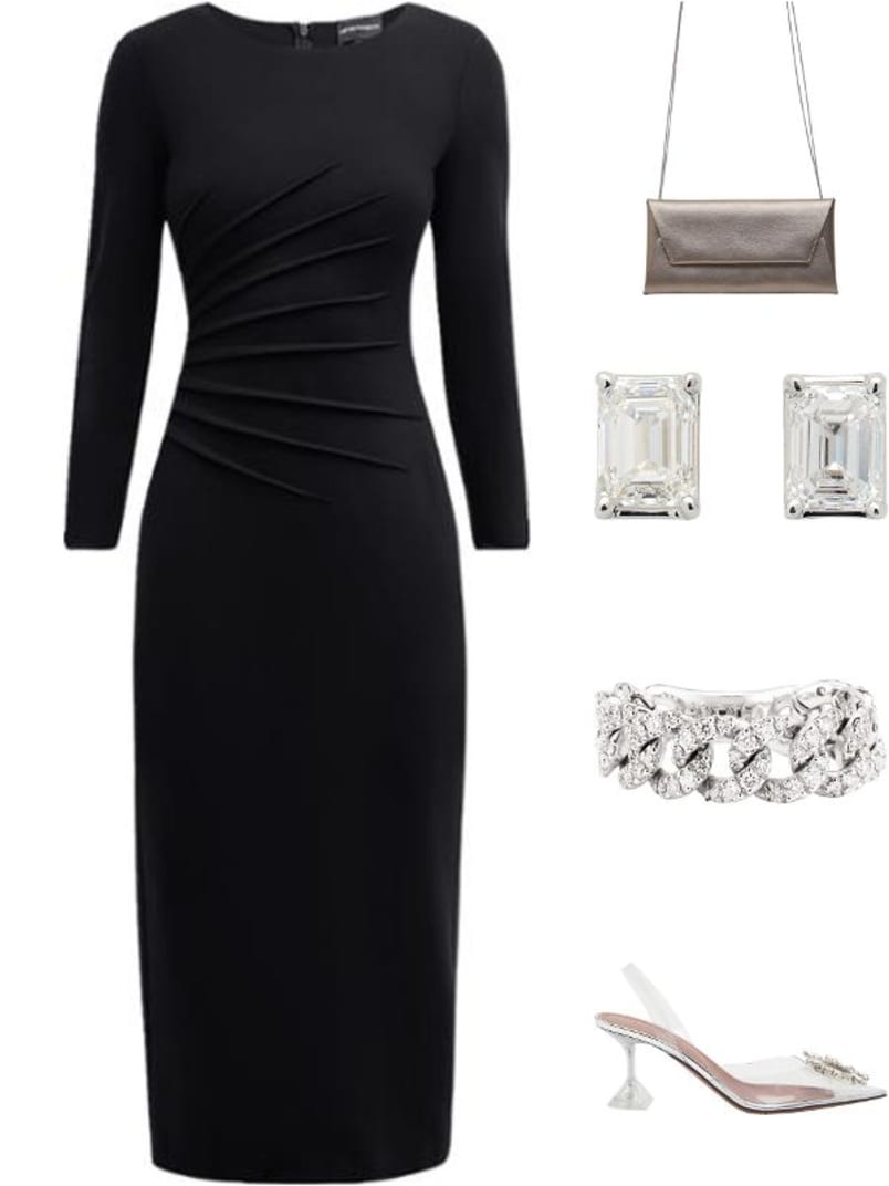 サイズ42 EMPORIO ARMANI サマーニット ワンピース M373 Emporio Armani Pleated Jersey Midi Sheath Dress | Neiman Marcus