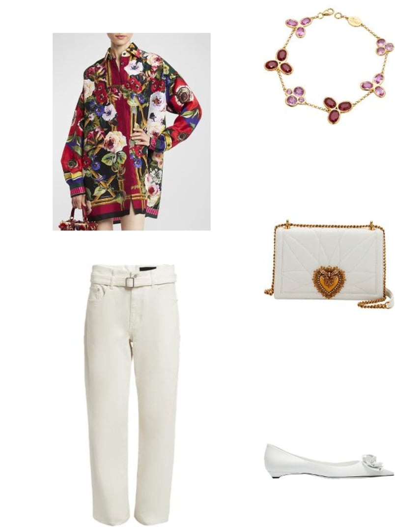 Dolce & Gabbana White Floral Collared Blouse Shirt