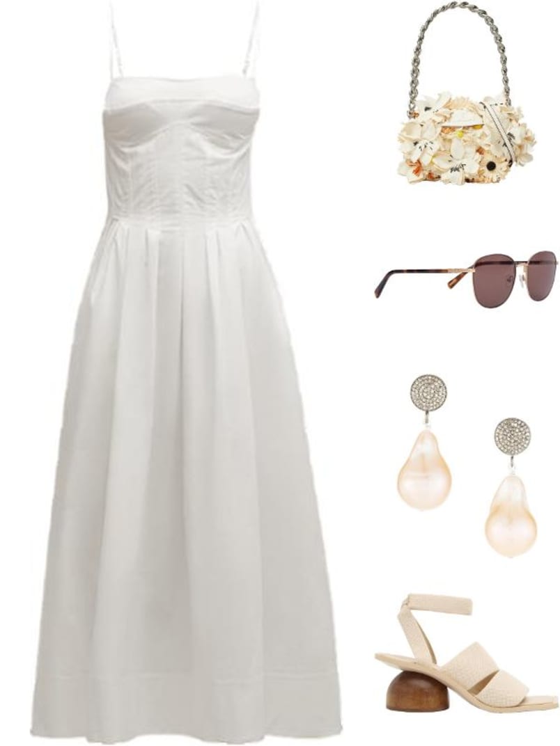 Kittiya Poplin Pleated Bustier Midi Dress