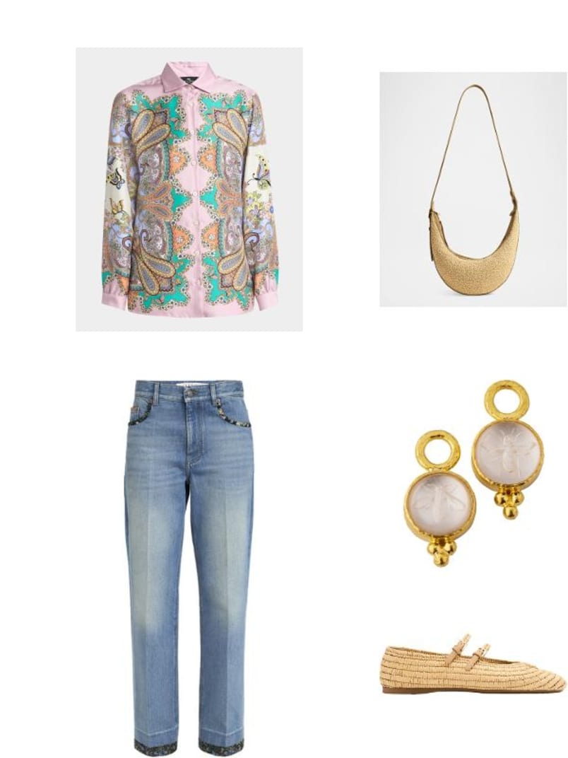 Valentino Garavani Floral-Print Trim Straight-Leg Denim