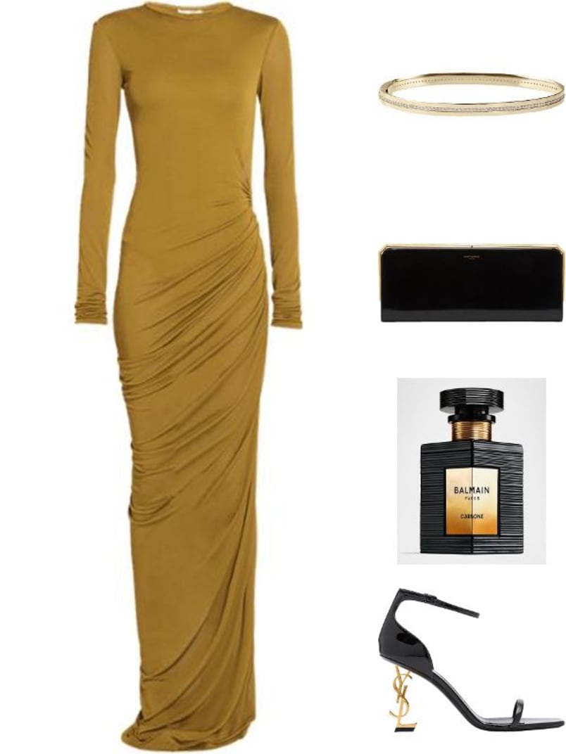 Saint Laurent Sheer Ruched Jersey Maxi Dress | Neiman Marcus Saint Laurent Sheer Ruched Jersey Maxi Dress | Neiman Marcus