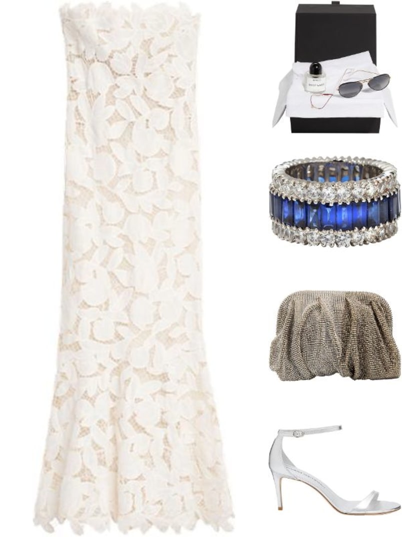 Valletta Strapless Floral Lace Maxi Dress