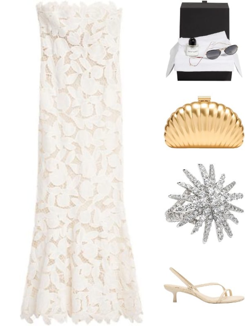 Valletta Strapless Floral Lace Maxi Dress
