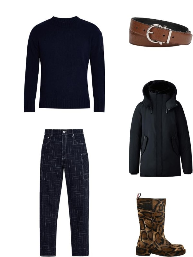 Men's Reversible Leather Gancio-Buckle Belt