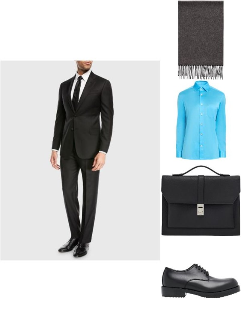 Emporio Armani Super 130s Wool Two-Piece Classic Fit Suit, Black