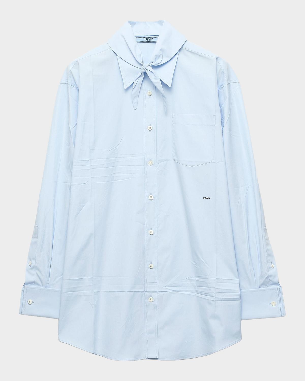 Cotton Poplin Shirt with Detachable Scarf