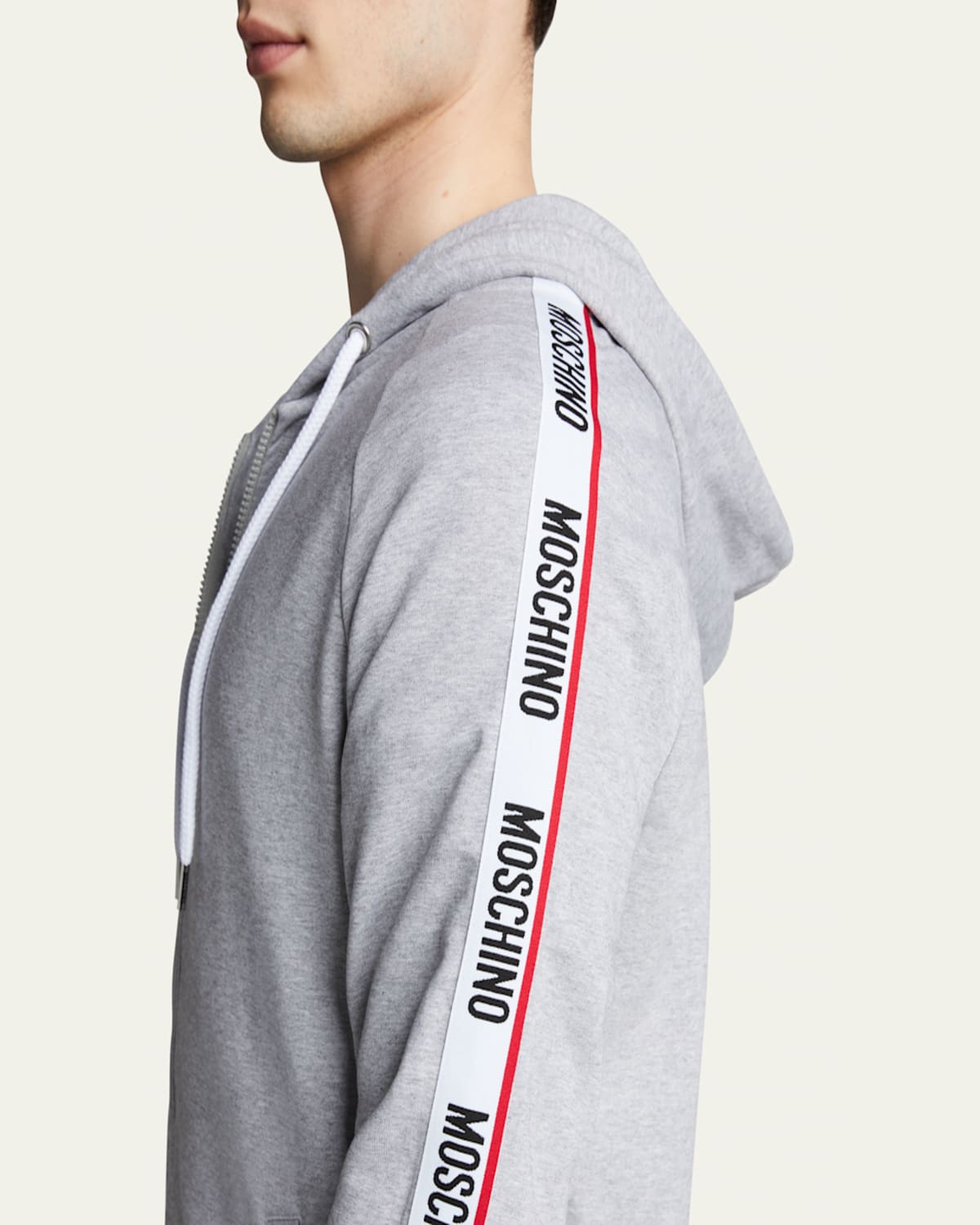 Moschino Men's Full-zip Hoodie With Logo Taping In Grey