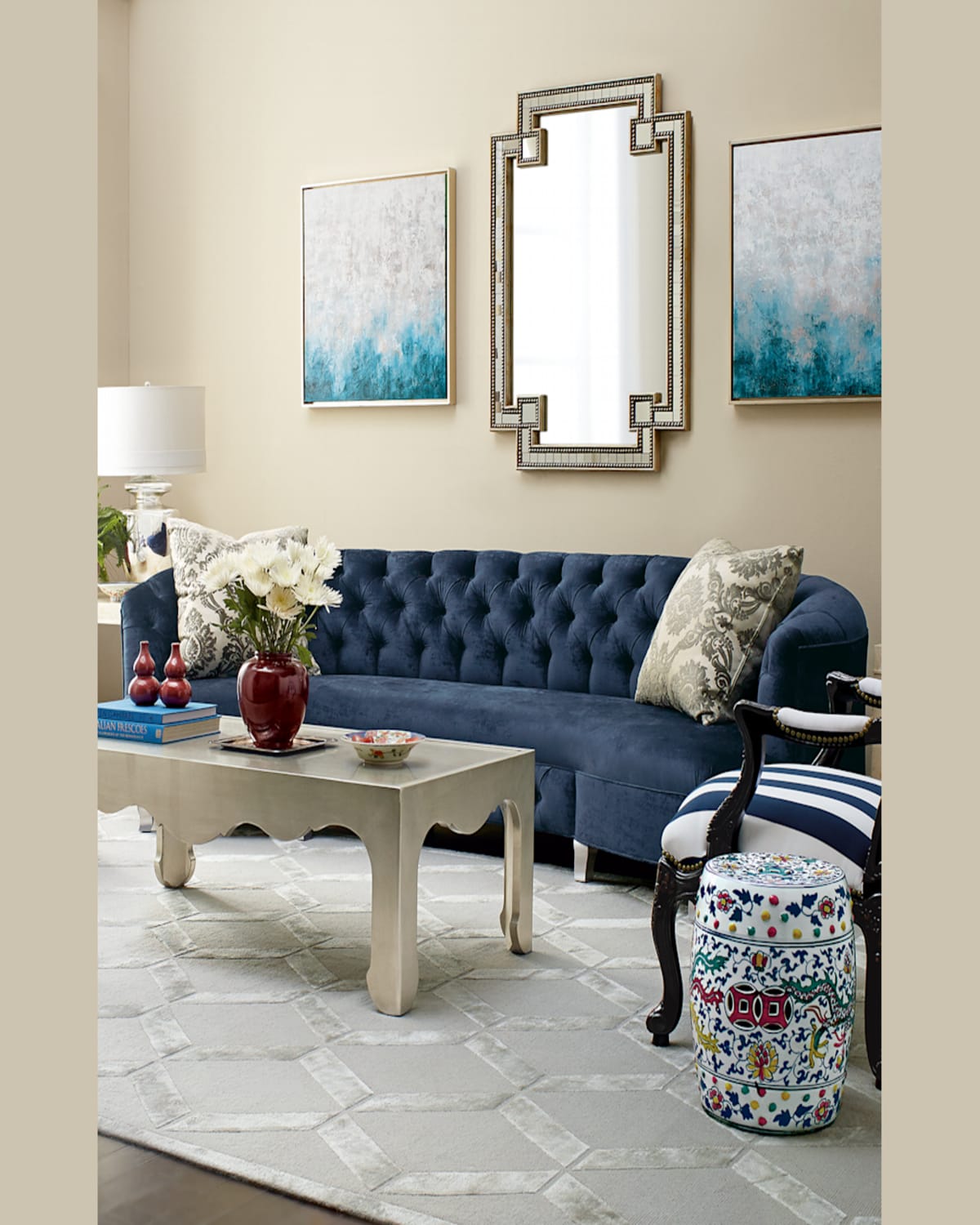 Haute House Majestic Jayne Tufted Sofa 114" In Navy