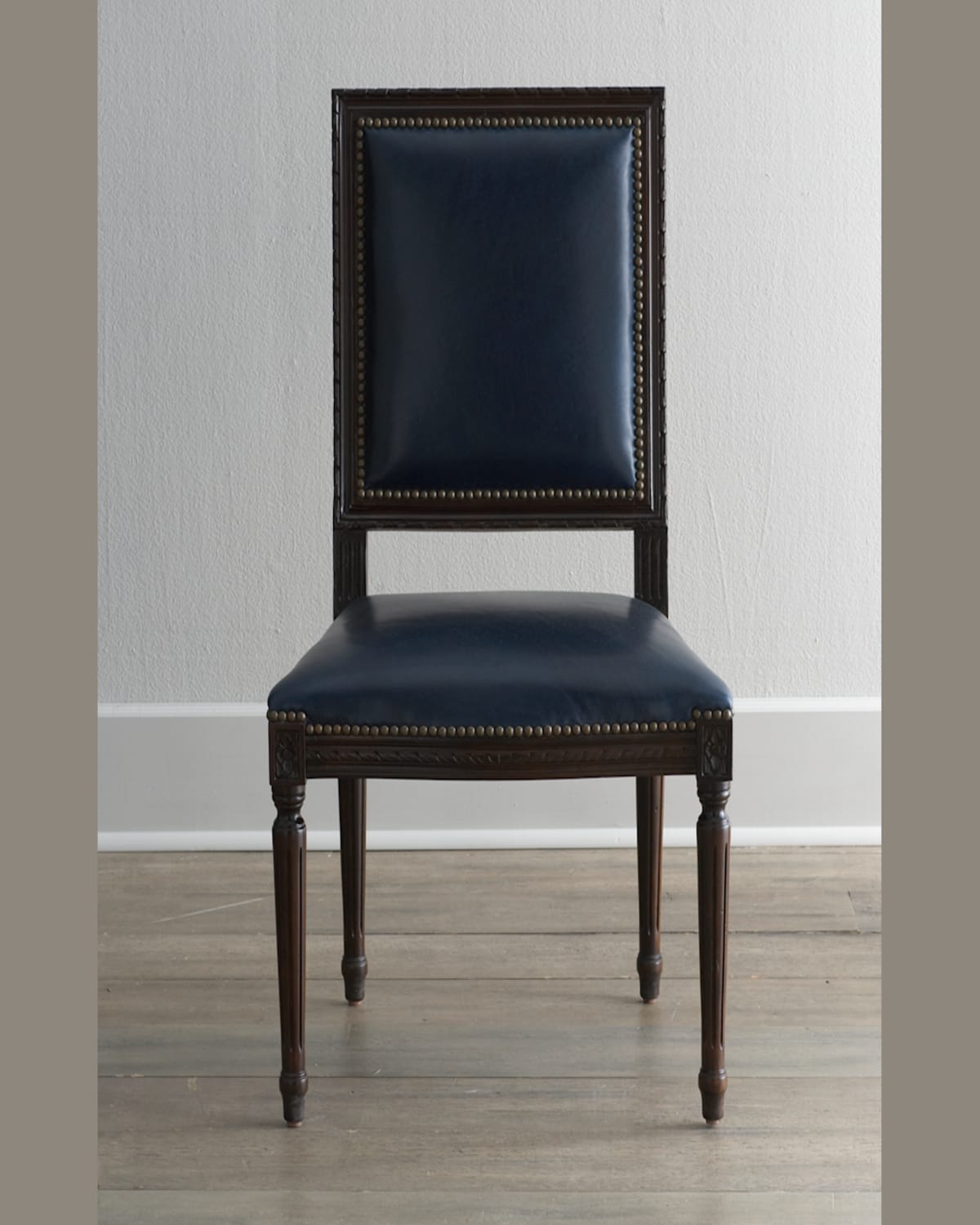 Massoud Marlin Blue Leather Side Chair In Dark Blue
