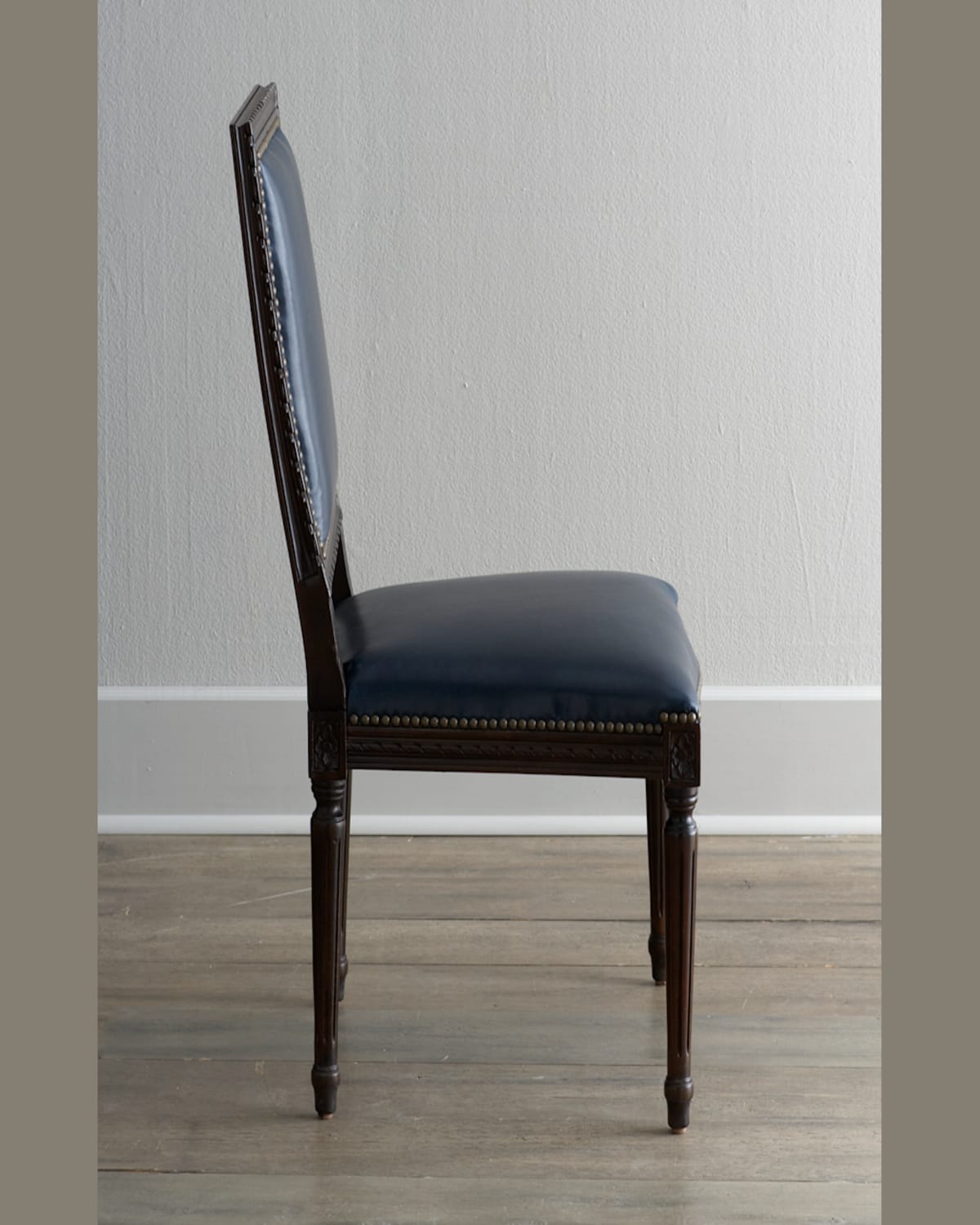 Massoud Marlin Blue Leather Side Chair In Dark Blue