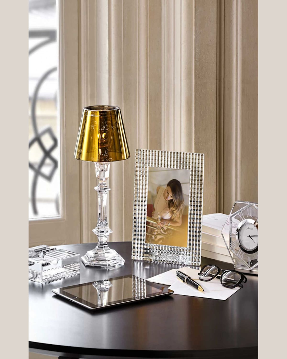 The Martha, By Baccarat Our Fire Candleholder & Shade In Gold