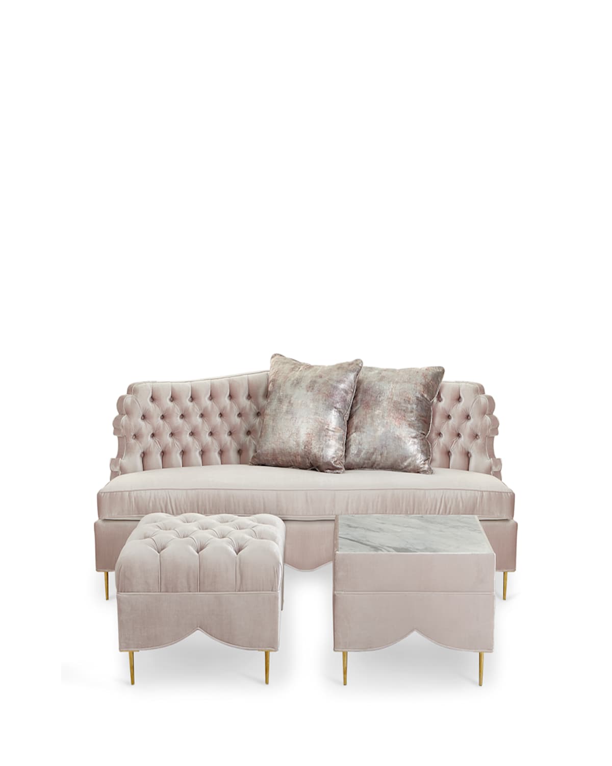 Haute House Valentina Sofa, Ottoman, And Marble-top Side Table In Blush