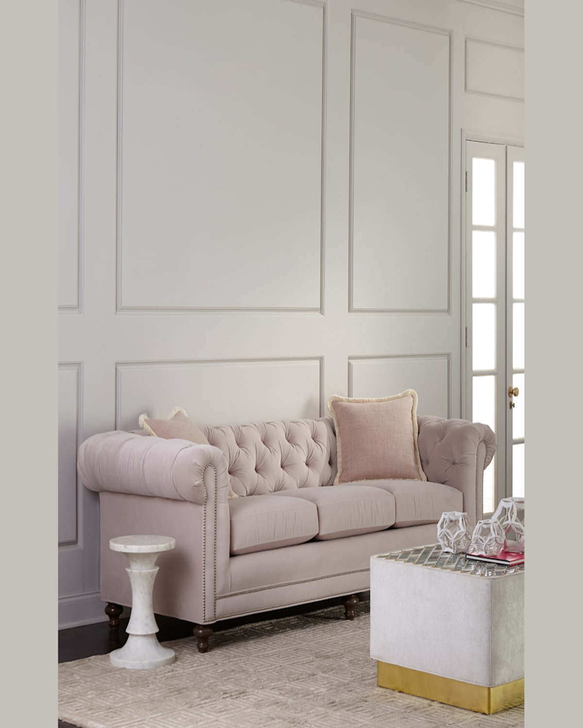 Massoud Thane Chesterfield Sofa, 94" In Pink