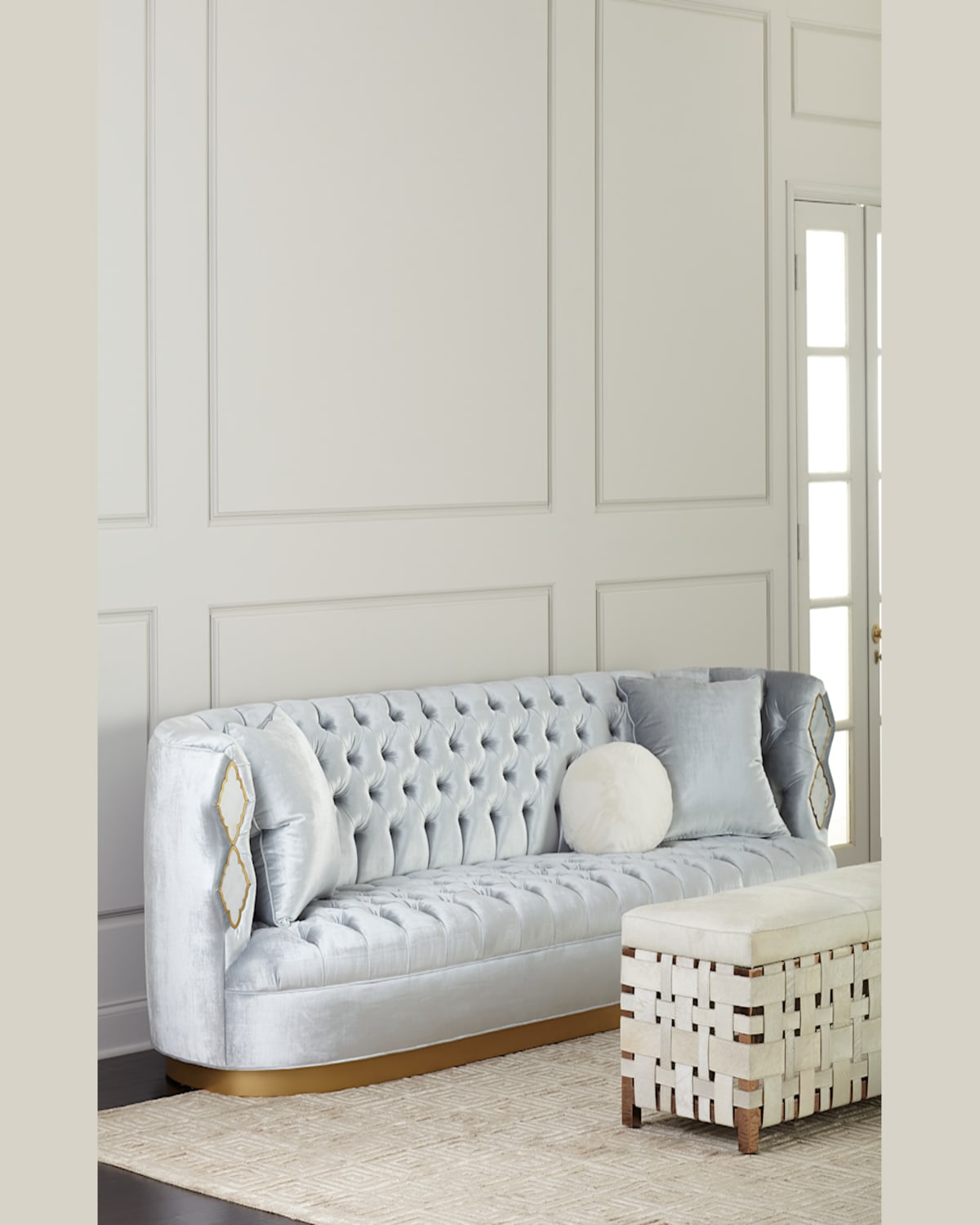 Haute House Elisa Marble Inlay Tufted Sofa, 113" In Ice Blue