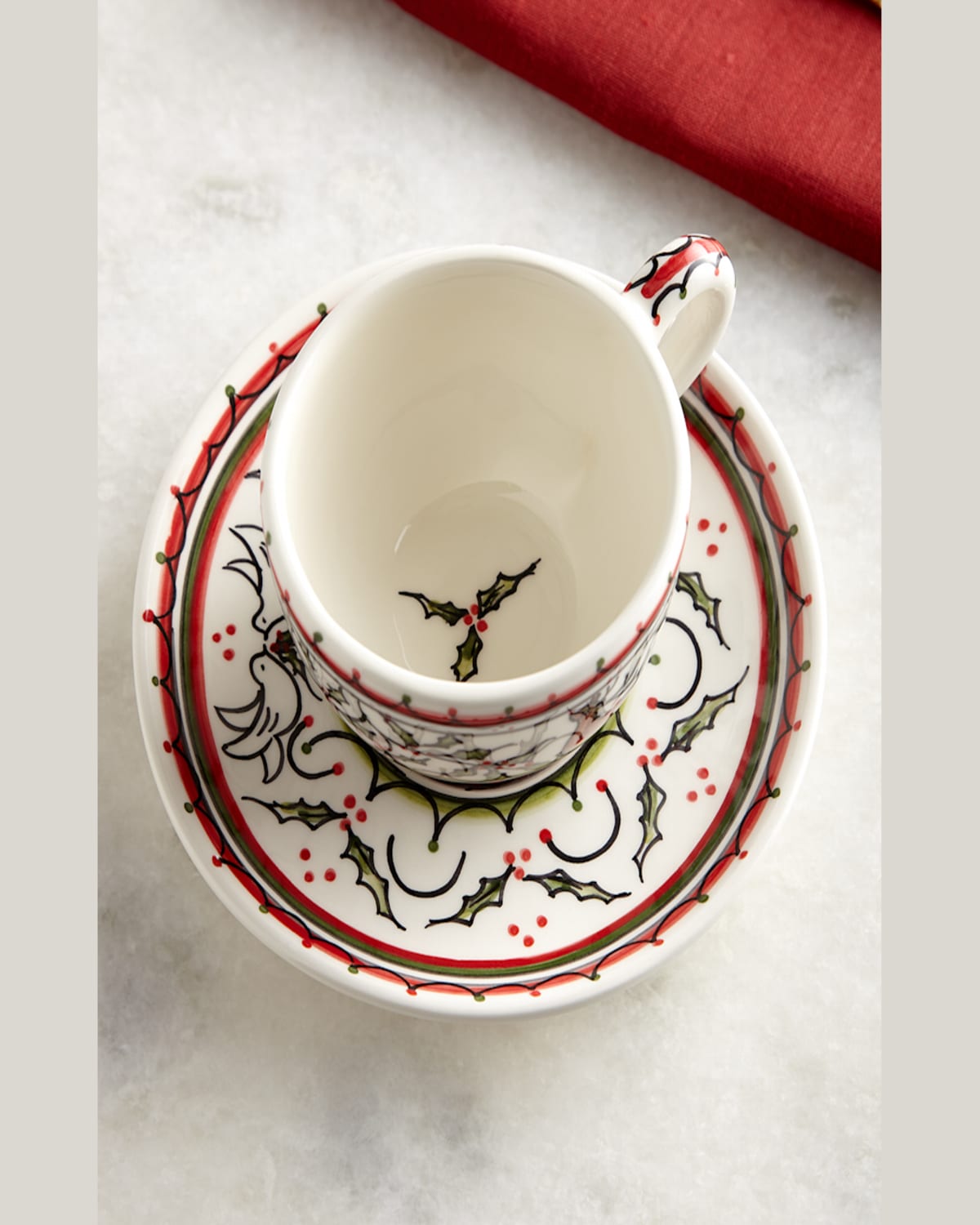 Neiman Marcus Christmas Pavoes Cups & Saucers, Set Of 4