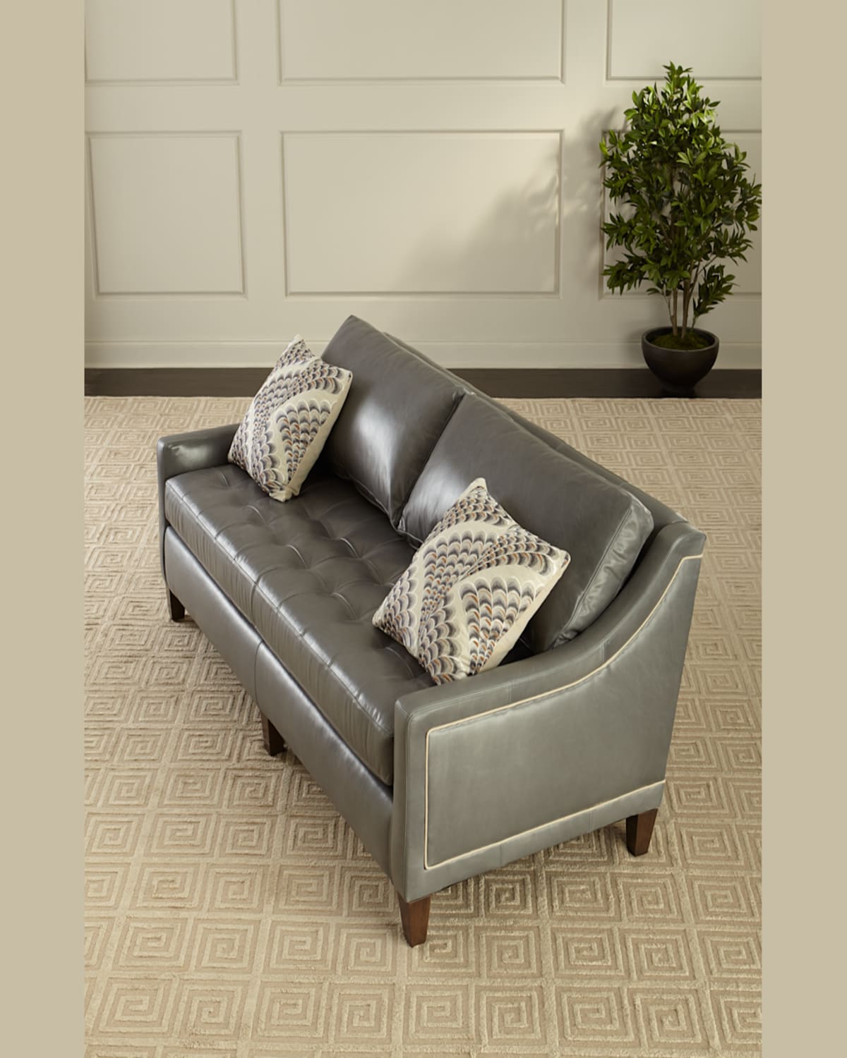 Massoud Duplessis Leather Sofa, 84" In Gray