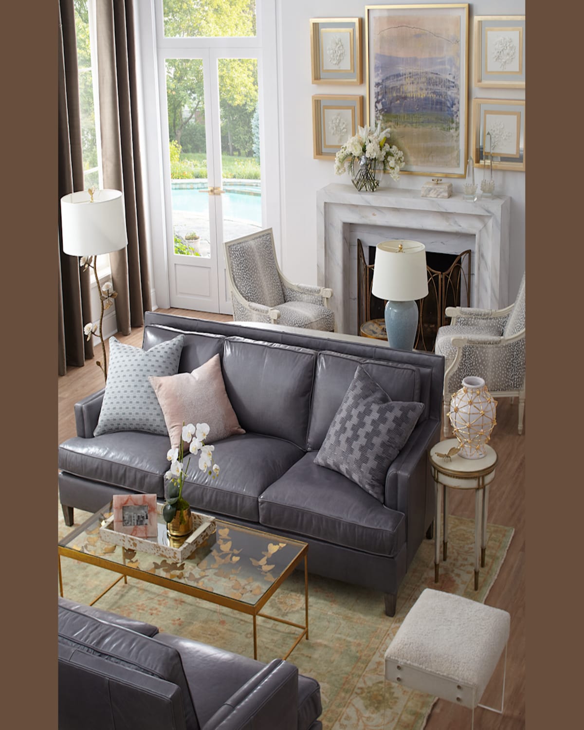 Massoud Duplessis Leather Sofa, 84" In Gray