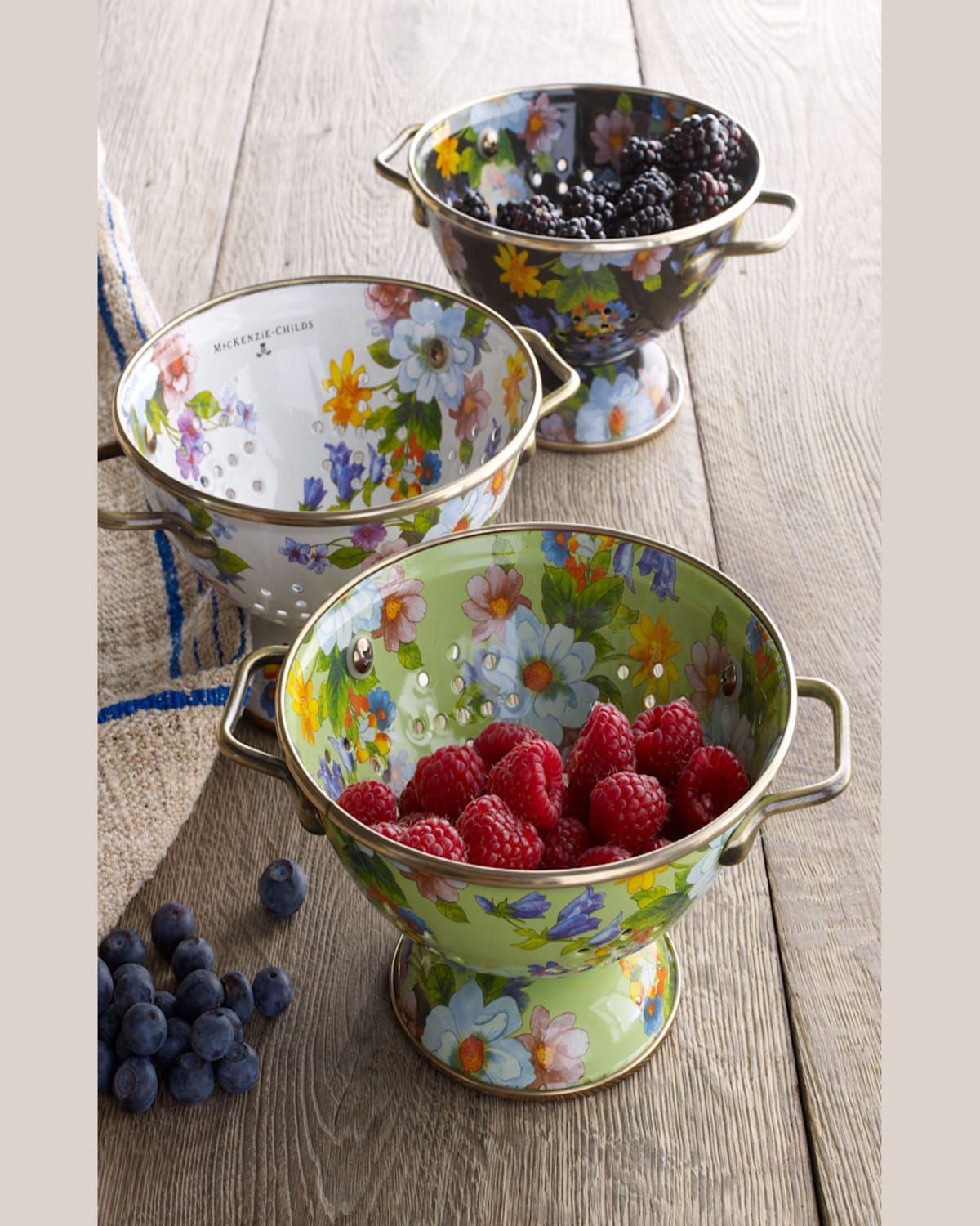 Mackenzie-childs Small Flower Market Colander In Black