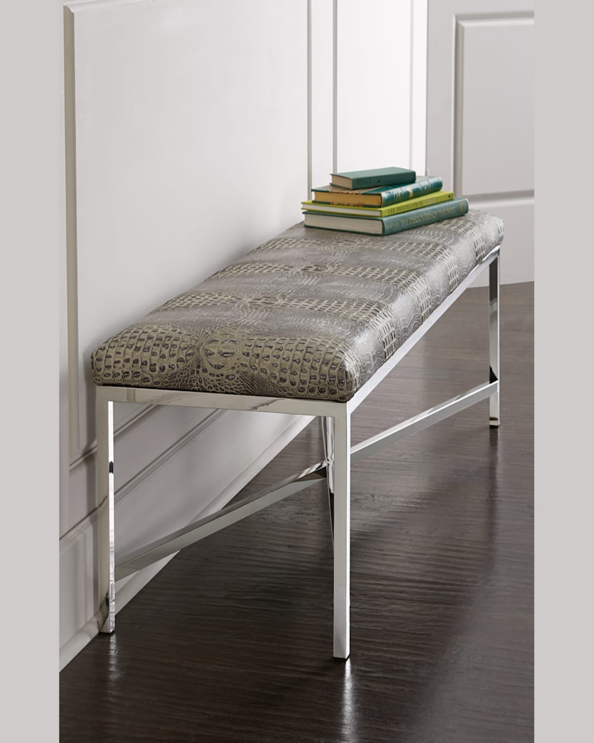 Massoud Moreletti Crocodile-embossed Bench In Silver Croc