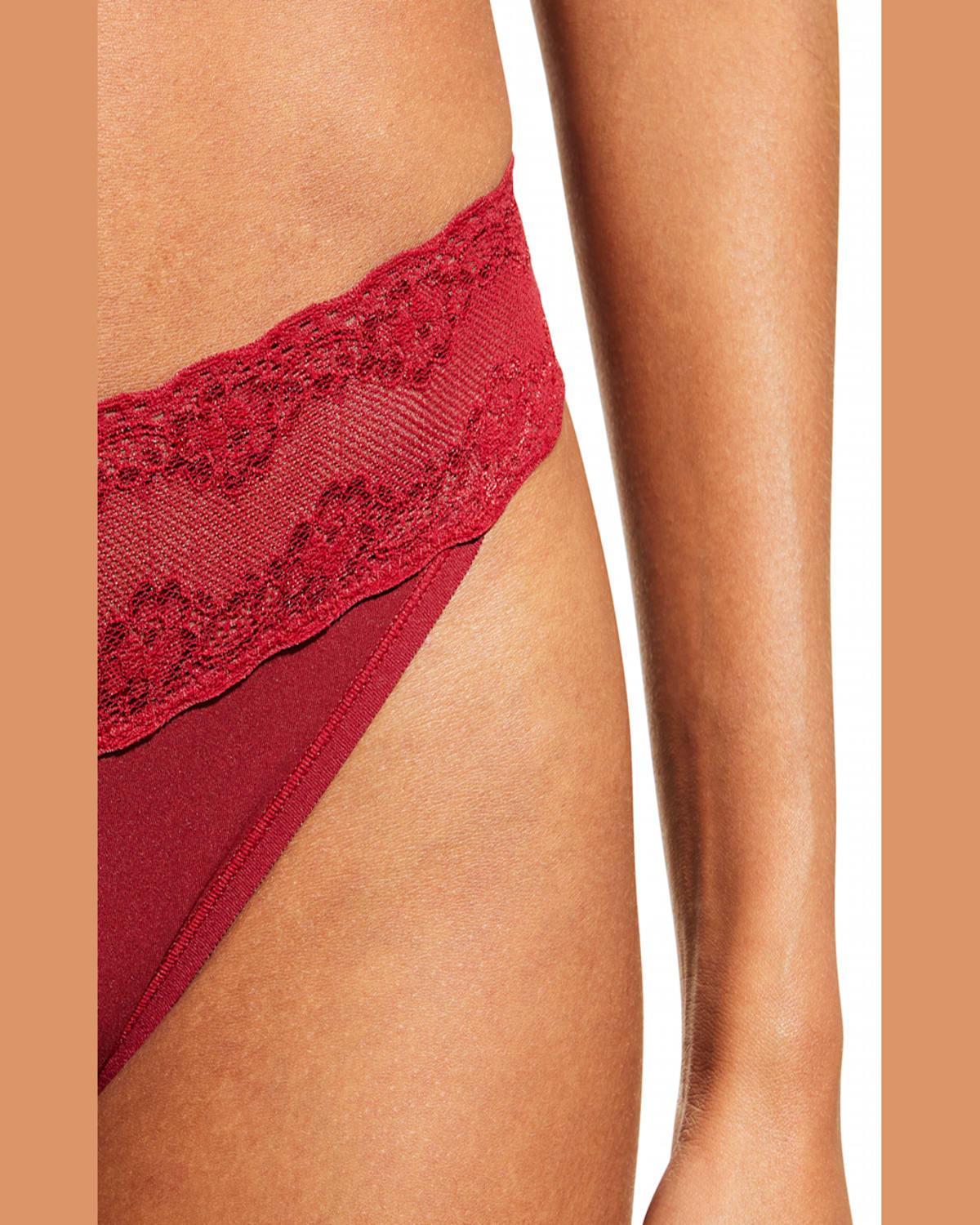 Natori Bliss Perfection Lace-trimmed Thong (one Size) In Cafe