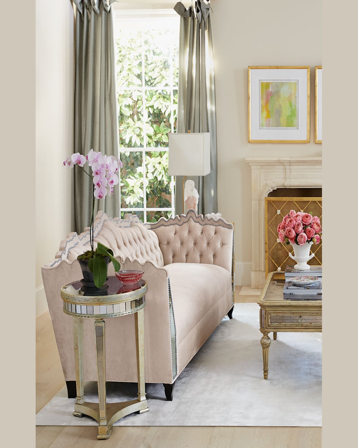 Haute House Santiago Mirrored Sofa 88" In Blush