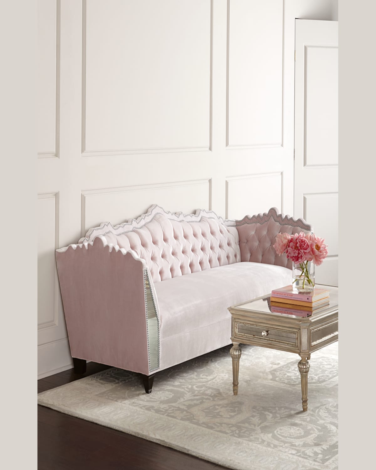 Haute House Santiago Mirrored Sofa 88" In Blush