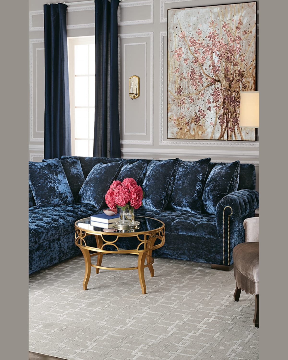 Haute House Divine Crushed Velvet Left Chaise Sectional 114" In Navy