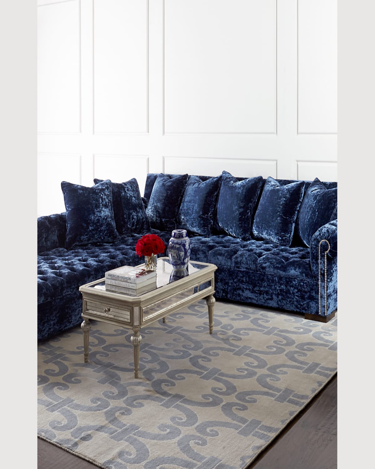 Haute House Divine Crushed Velvet Left Chaise Sectional 114" In Navy