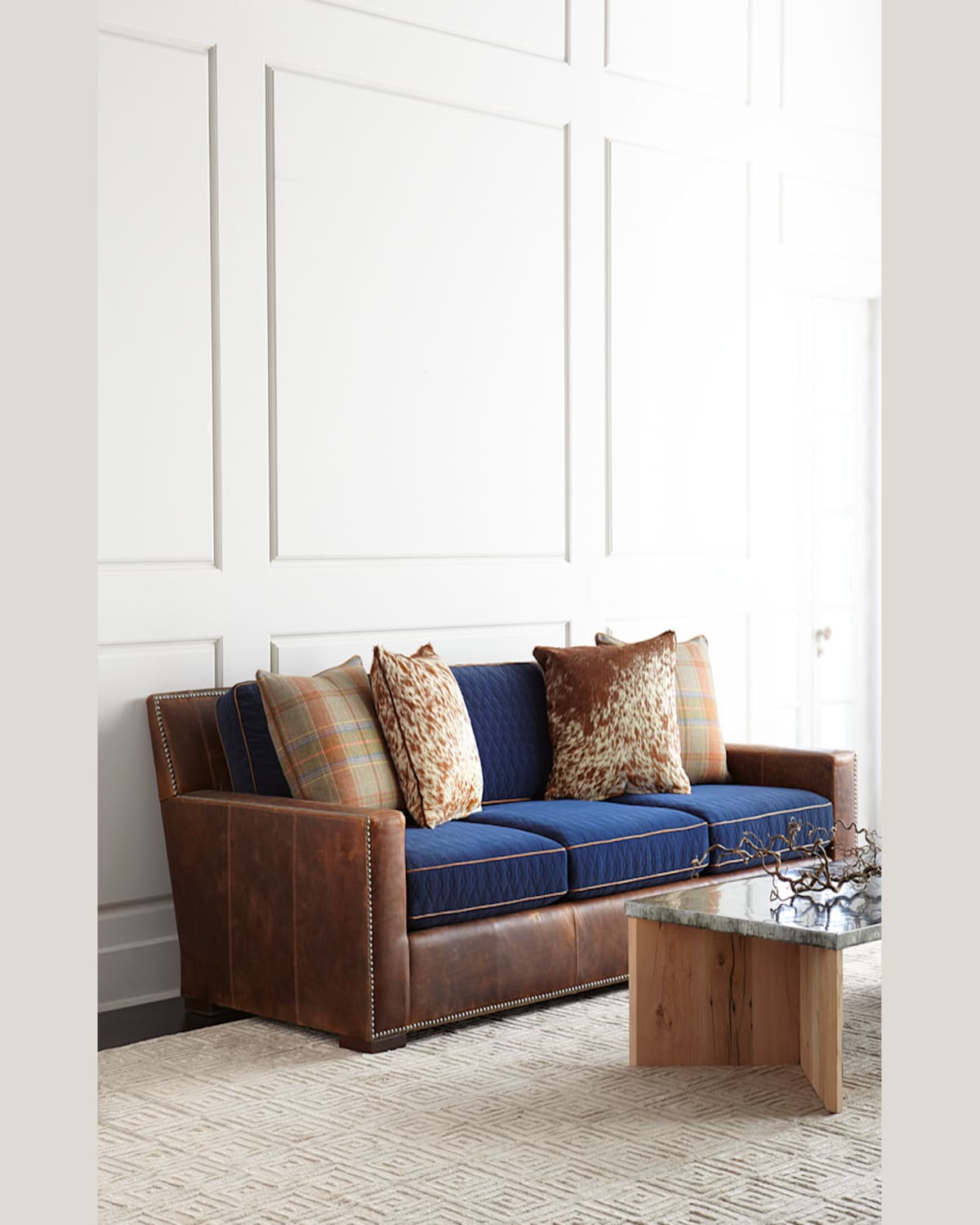 Massoud Darlene Leather Sofa 101" In Tan