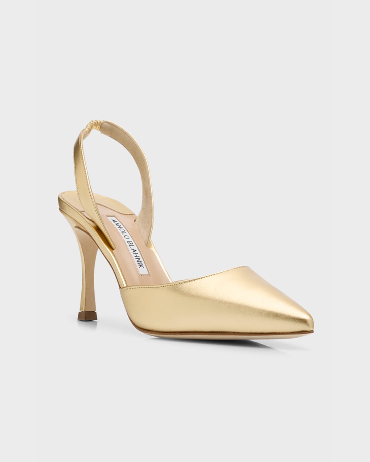 MANOLO BLAHNIK CAROLYNE METALLIC LEATHER MID-HEEL SLINGBACK PUMPS 