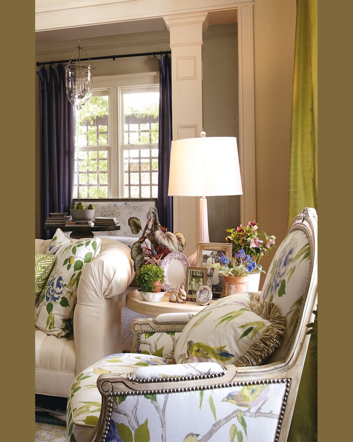 Massoud Tammy Bergere Chair In Green Floral