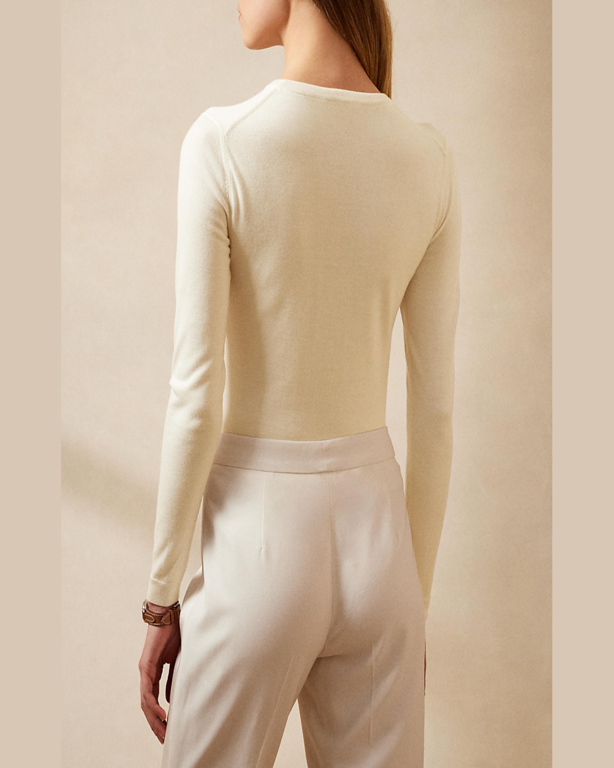 Polo Ralph Lauren Crewneck Long-sleeve Cashmere Sweater In Lux Cream