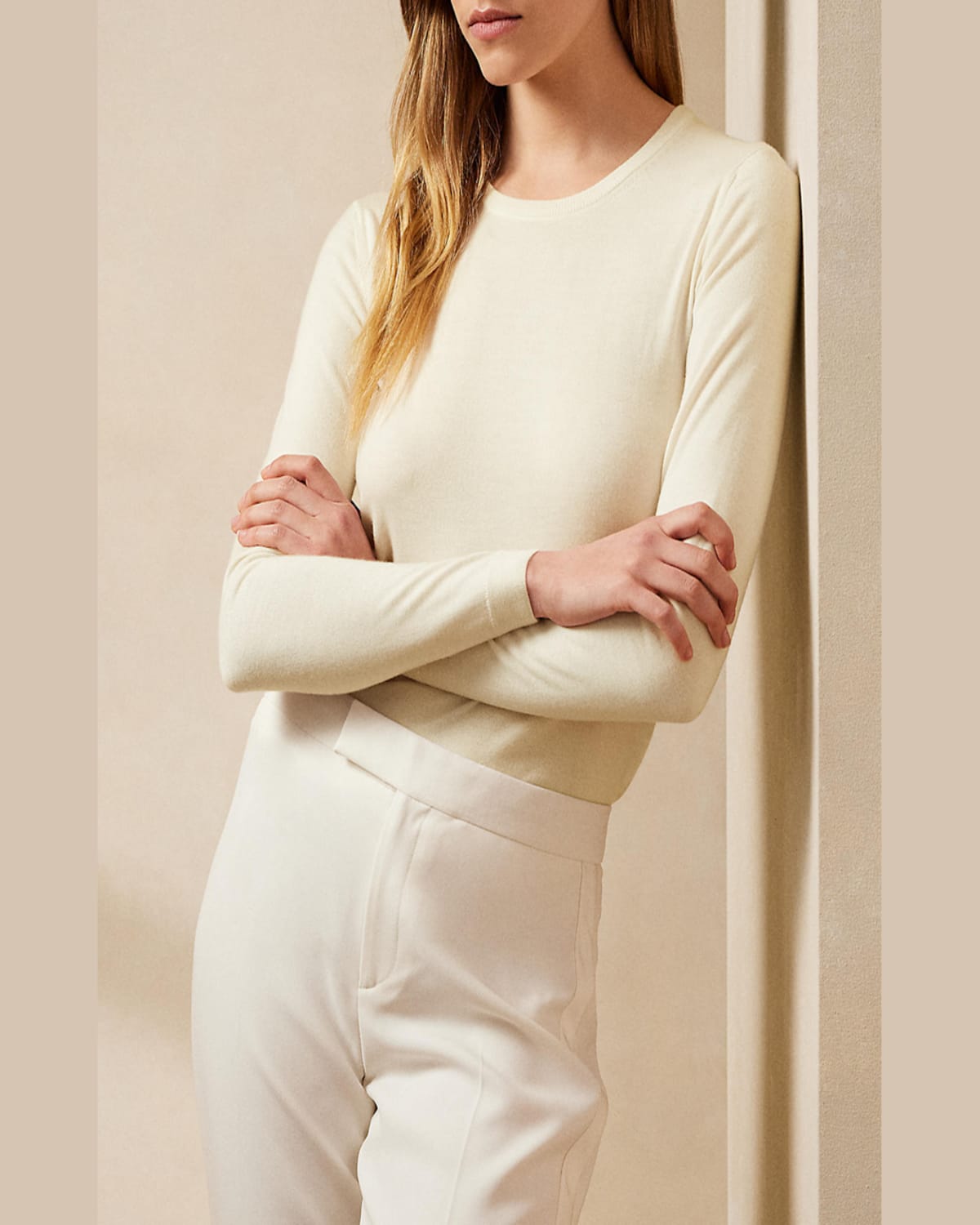 Polo Ralph Lauren Crewneck Long-sleeve Cashmere Sweater In Lux Cream