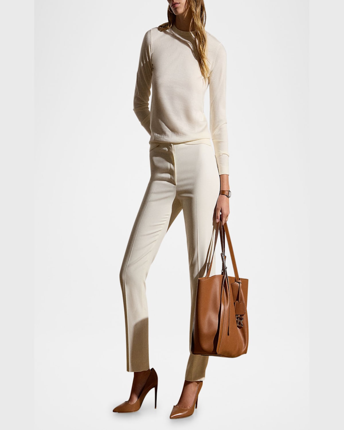 Polo Ralph Lauren Crewneck Long-sleeve Cashmere Sweater In Lux Cream