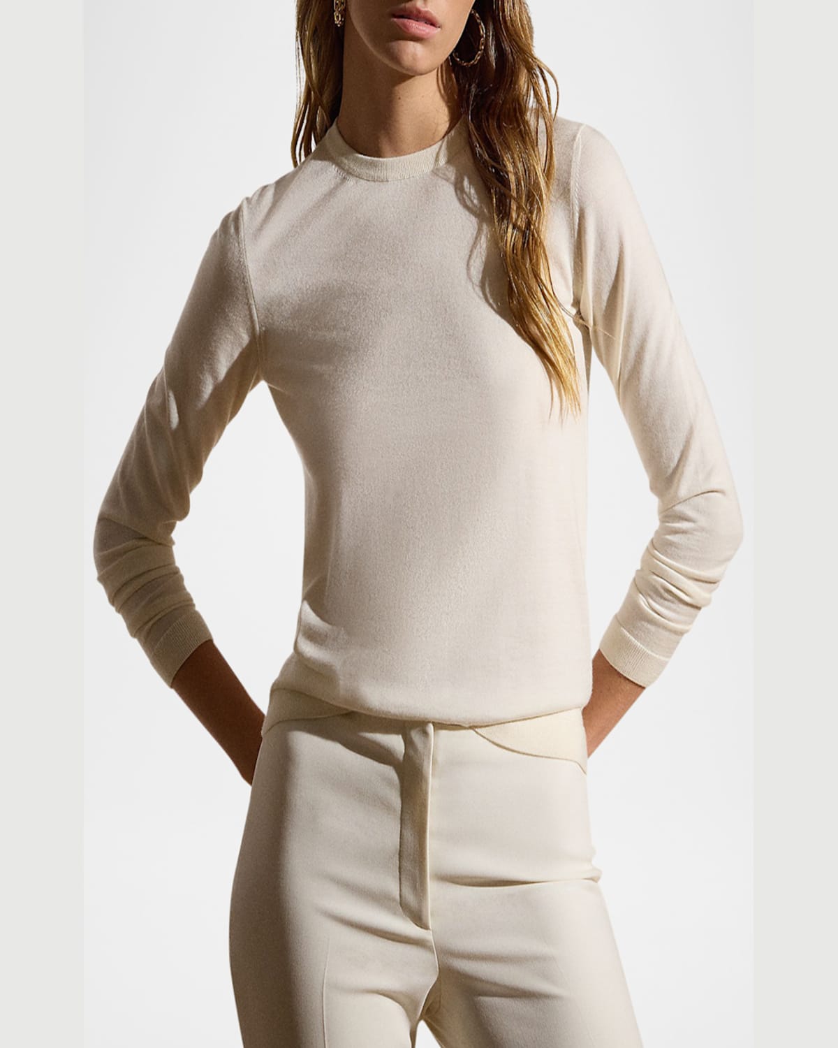 Polo Ralph Lauren Crewneck Long-sleeve Cashmere Sweater In Lux Cream