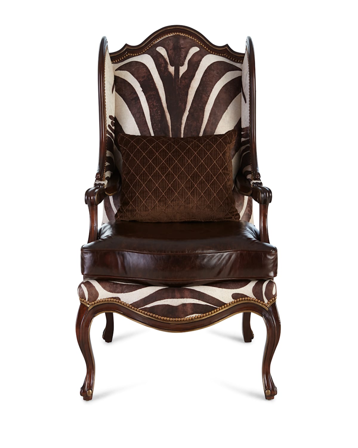 Massoud Zena Hairhide & Leather Wing Chair In Brown Zebra