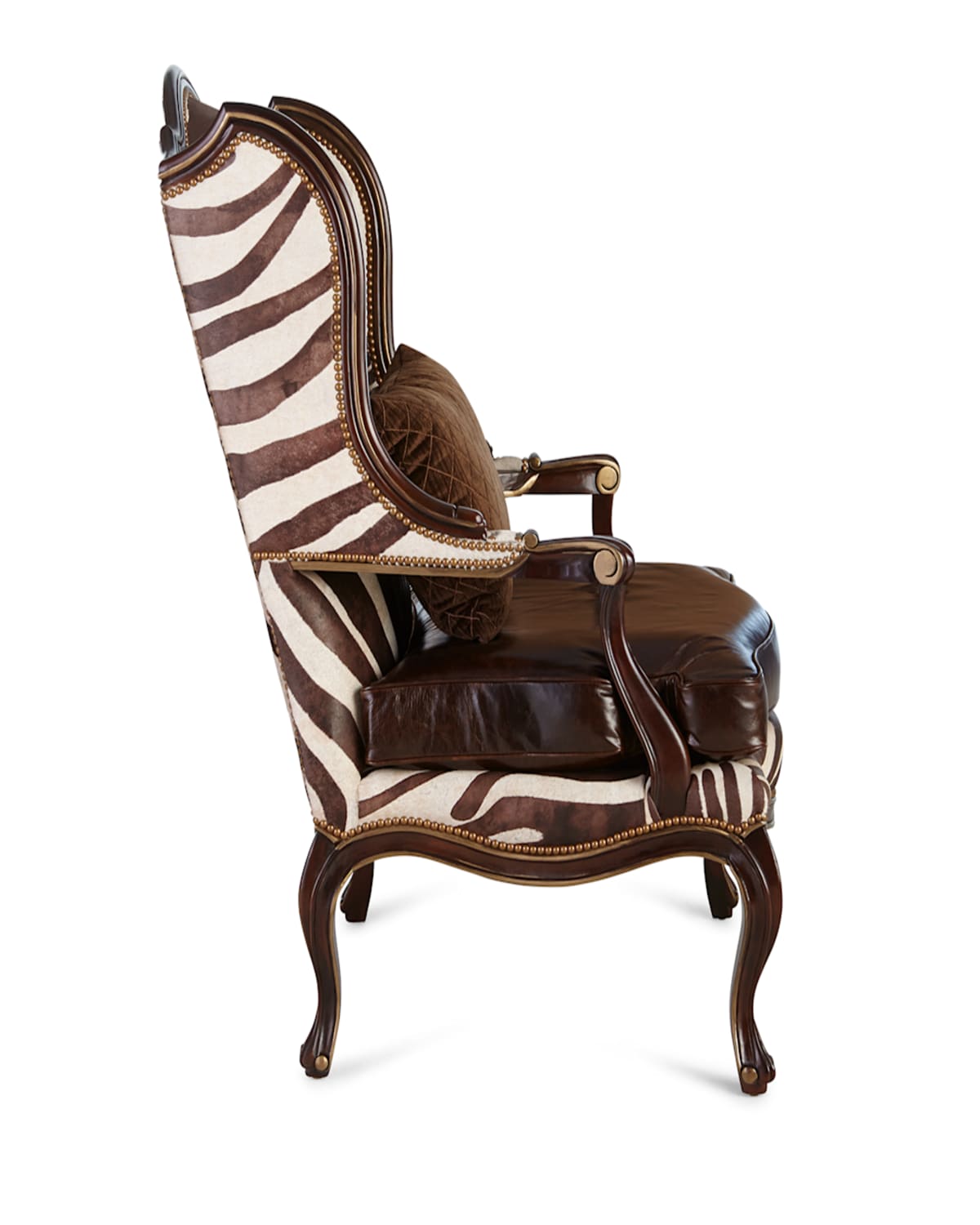 Massoud Zena Hairhide & Leather Wing Chair In Brown Zebra