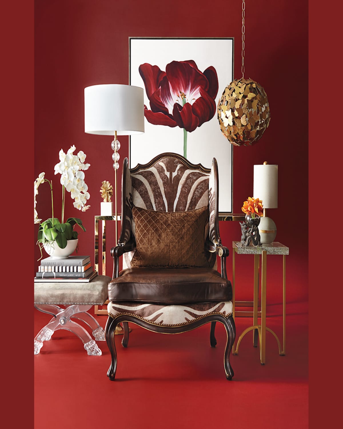 Massoud Zena Hairhide & Leather Wing Chair In Brown Zebra