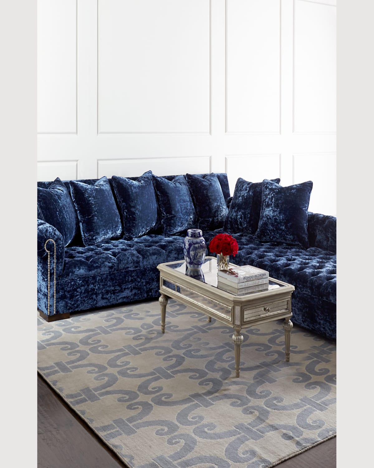 Haute House Divine Crushed Velvet Right Chaise Sectional 114" In Navy