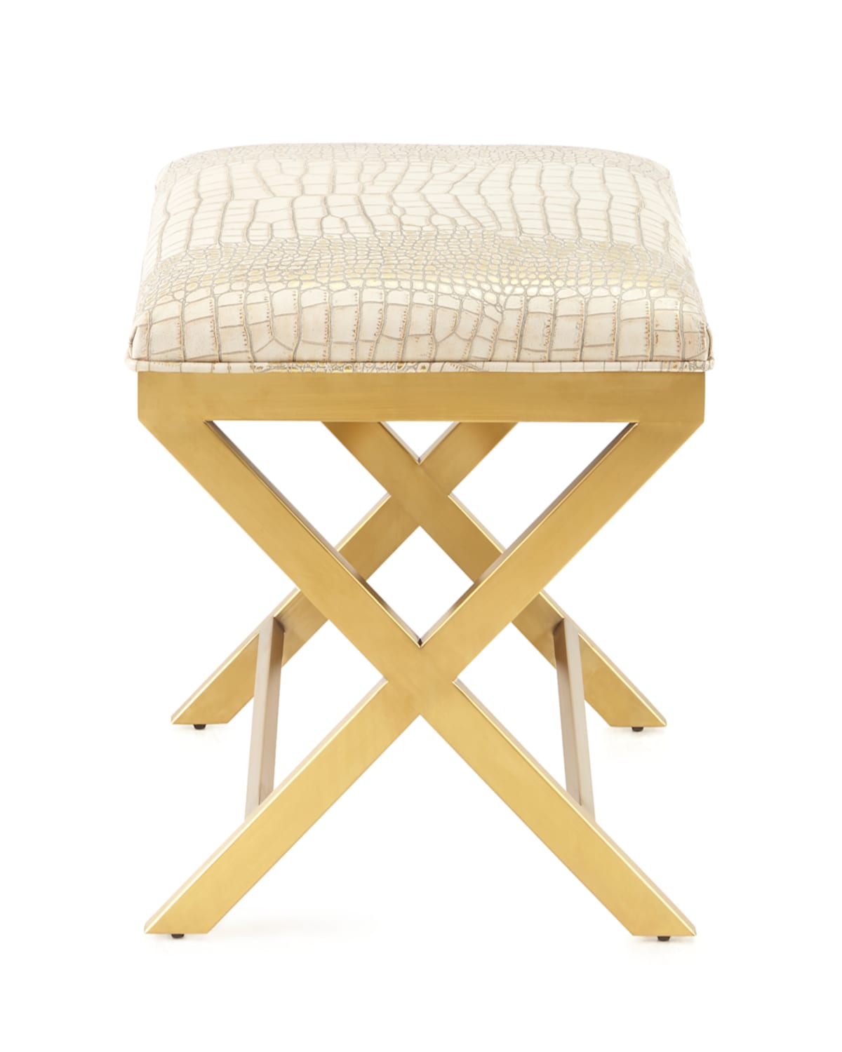 Massoud Nadia Crocodile-embossed X Bench In Cream/brass