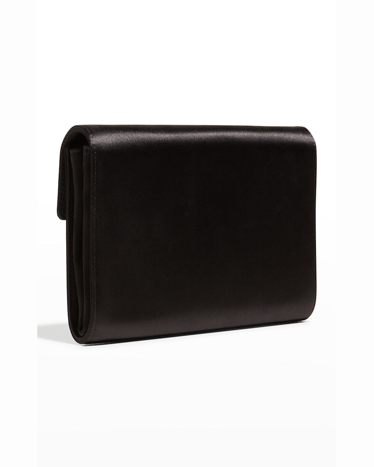 Roger Vivier Flower Buckle Satin Clutch In Black/crystal